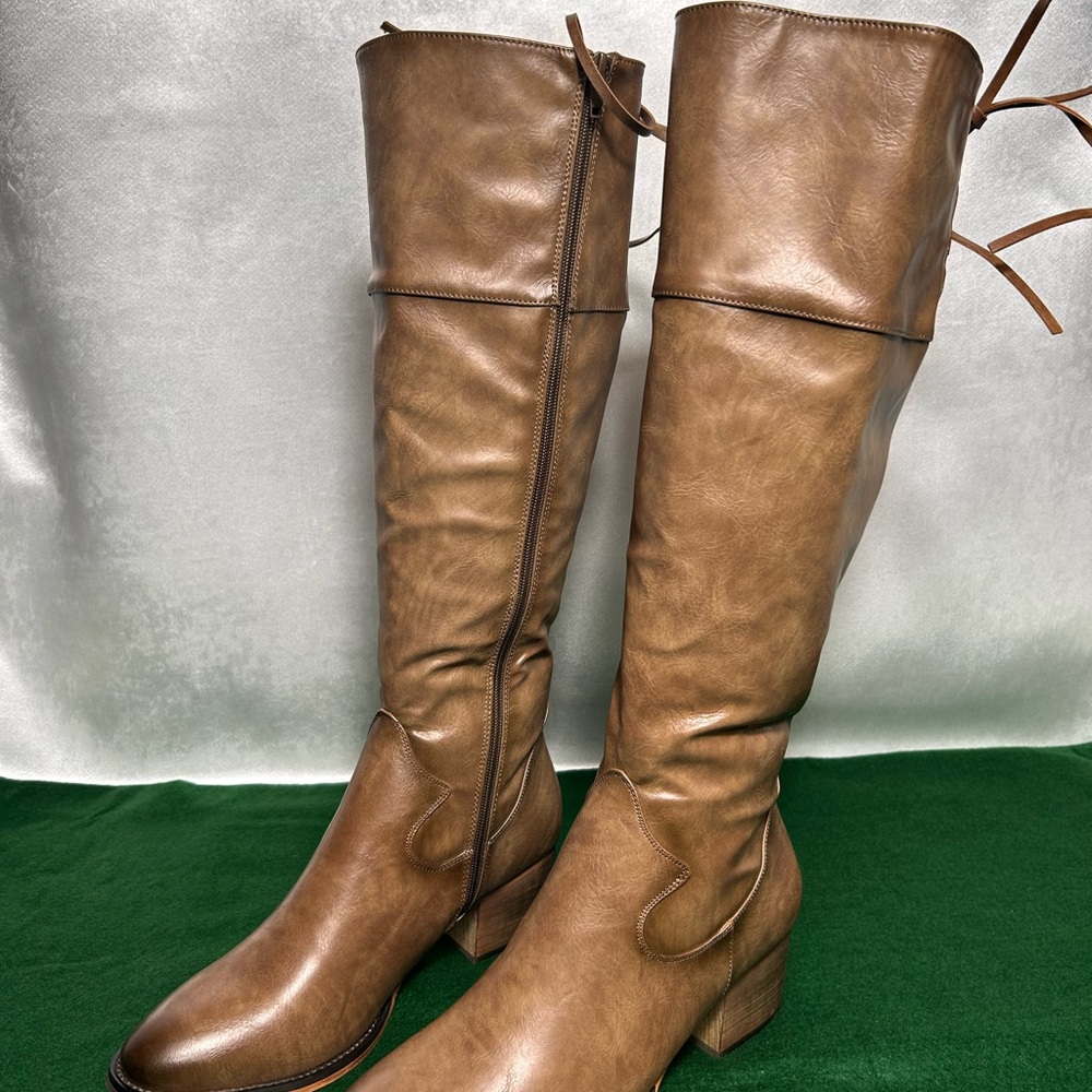 PATRIZIA by Spring Step Tan Over the Knee Boots